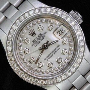 Rolex Ladies Date Datejust Oyster Stainless Steel Diamond Dial Bezel Wat…